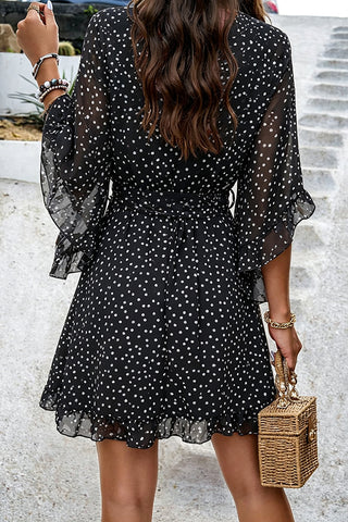 Polka Dot Print V Neck Chiffon Dress
