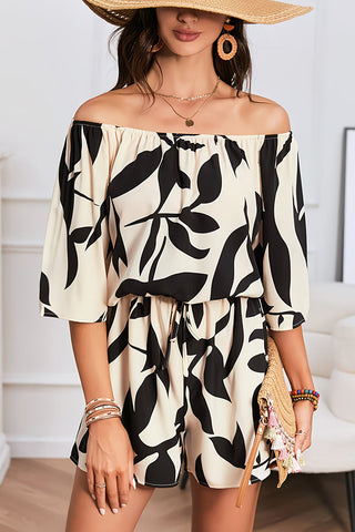 Off The Shoulder Printed Tie Waist Romper