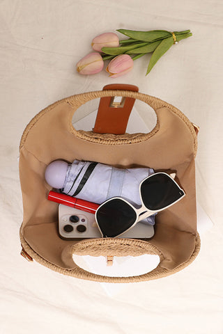 Color Block Gold Clasp Hollow Handle Weave Bag