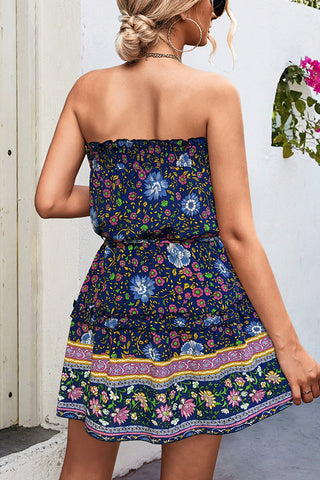 Bohemian Print Bandeau Frill Mini Dress