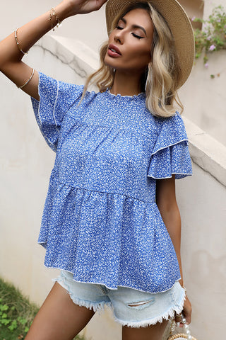 Floral Print Ruffled Sleeve Casual Blouse