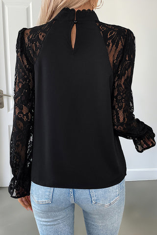 Lace Patchwork Solid Long Sleeve Tops