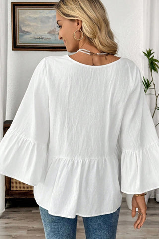 V Neck Solid Ruffle Sleeves Casual Tops