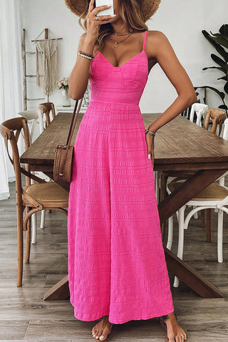Solid Color V Neck Tie Back Casual Jumpsuit
