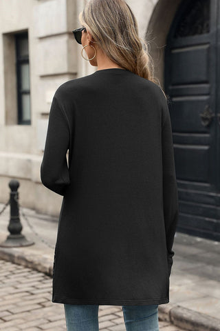 Solid Color Open Front Pocket Cardigan