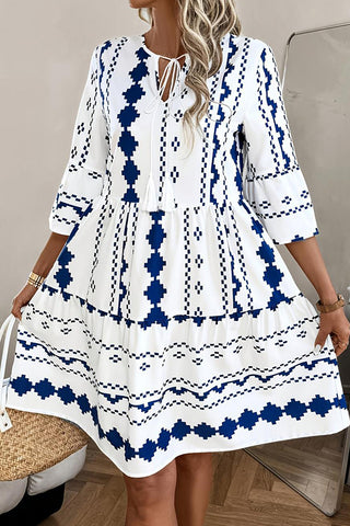 Fashion V Neck Printed Casual Dress