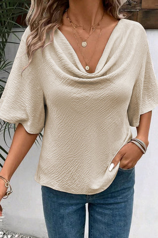 Solid Color Cowl Neck Short Sleeves Top