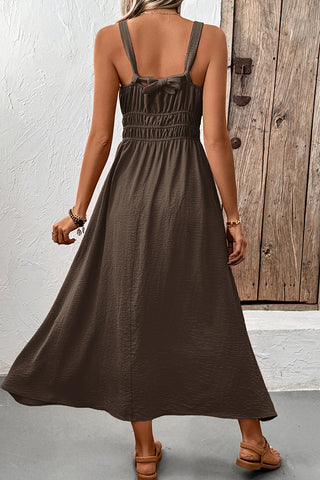V Neck Solid Color Tie Back Casual Dress