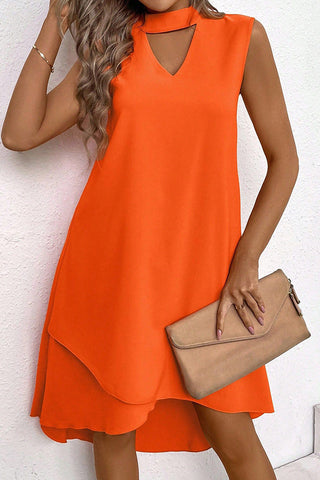 Solid Halter Neck Cutout Front Irregular Hem Dress
