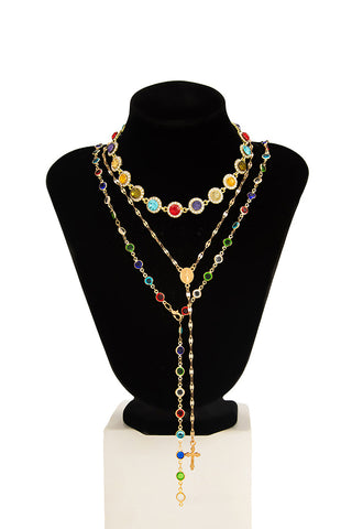 Diamond-encrusted Cross Pendant Layered Necklace