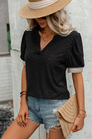 Solid Color Patchwork Short Sleeve Casual Tops