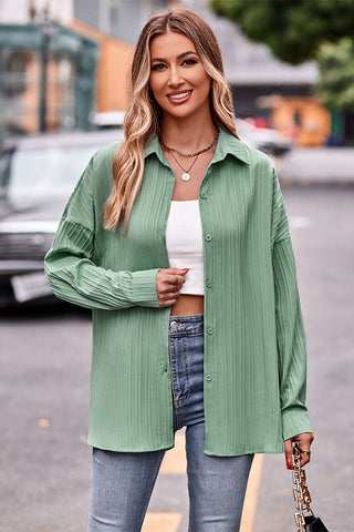 Solid Color Button Long Sleeve Casual Tops