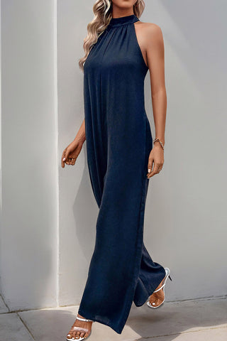 beachsissi High Collar Knot Back Casual Jumpsuit