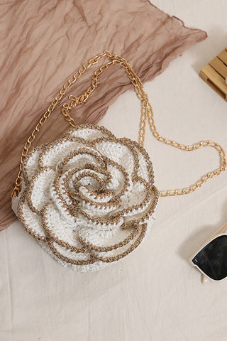 Fashion Gold-Edged 3D Camellia Woven Bag