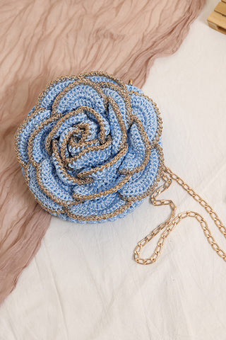 Fashion Gold-Edged 3D Camellia Woven Bag