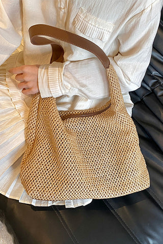 Retro Style Color Block Weave Two-in-One Bag Set