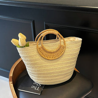 Fashion Round Handle Woven Beach Bag