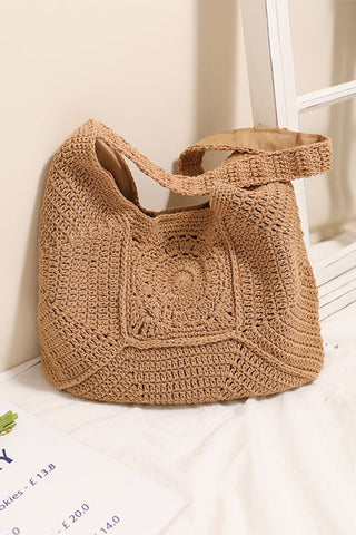 Fashion Solid Color Hollow Weave Bag