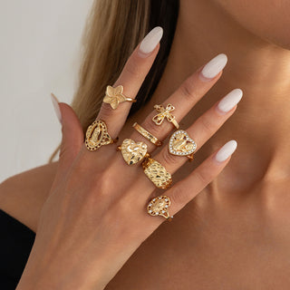 Retro Style 8PCS Heart Floral Ring