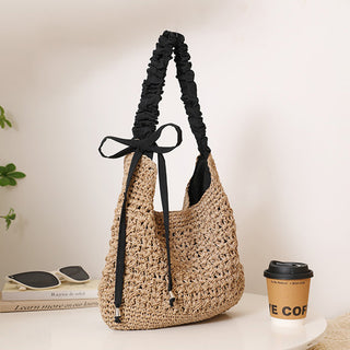 Fashion Color Block Bow Weave Handbag