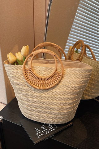 Fashion Round Handle Woven Beach Bag