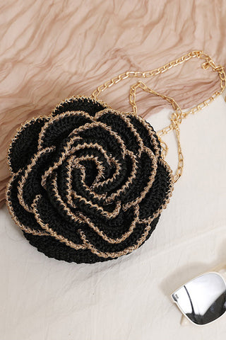Fashion Gold-Edged 3D Camellia Woven Bag