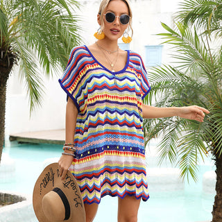 Knitted Color Block Loose Swimsuit Cover Up