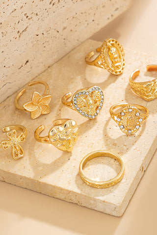 Retro Style 8PCS Heart Floral Ring