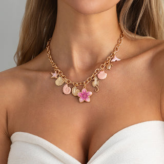 Resort Style Conch Shell Floral Charm Necklace