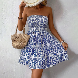 Smocked Chest Bandeau Printed Mini Dress