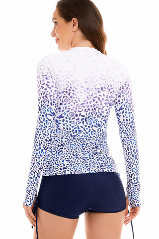 Long Sleeve Printed Zipper Up Surfing Swimsuits