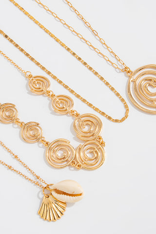 Metal Spiral Chain Conch Shell Layered Necklace