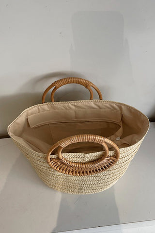Fashion Round Handle Woven Beach Bag