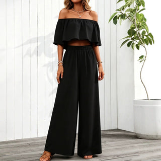 Solid Color Off The Shoulder Casual Two Piece Set