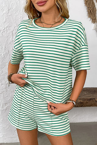 Fashion Stripe Print Casual Two Piece Set