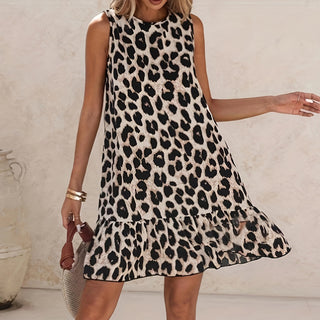 Leopard Print Sleeveless Casual Mini Dress