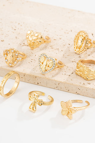Retro Style 8PCS Heart Floral Ring