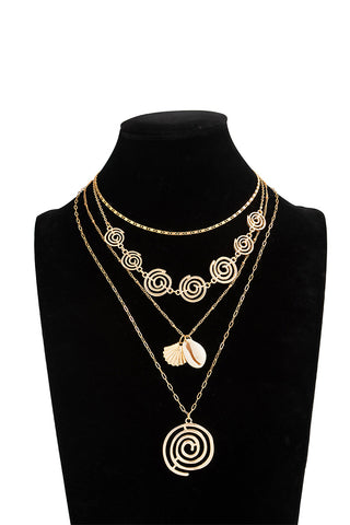 Metal Spiral Chain Conch Shell Layered Necklace