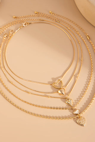 Heart Twisted Metal Chain Layered Necklace