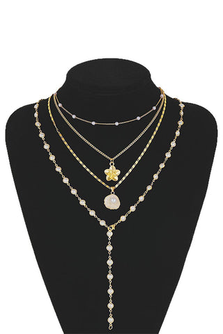 Flower Pendant Pearl Layered Necklace