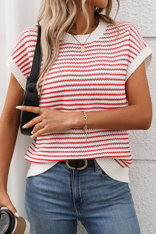 Stripe Print Color Block Knitted Casual Tops