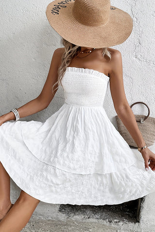 Smocked Chest Bandeau Solid Casual Dress