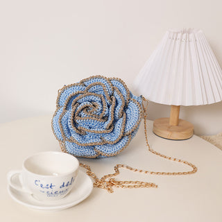 Fashion Gold-Edged 3D Camellia Woven Bag