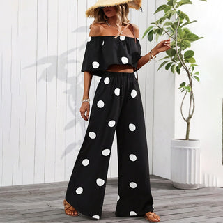 Dots Print Bandeau Casual Two Piece Set