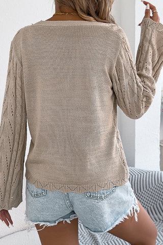 Solid Color Tie Front Hollow Knitted Cardigan