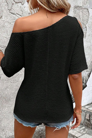 One-Shoulder Cutout Design Knitted T-Shirt