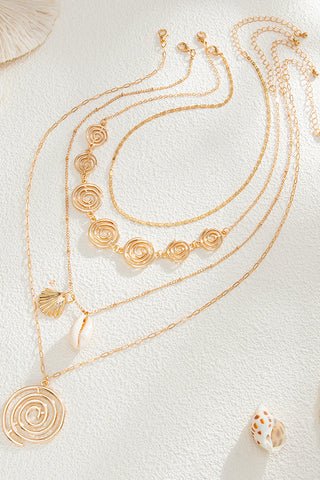Metal Spiral Chain Conch Shell Layered Necklace