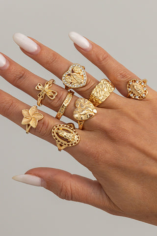 Retro Style 8PCS Heart Floral Ring