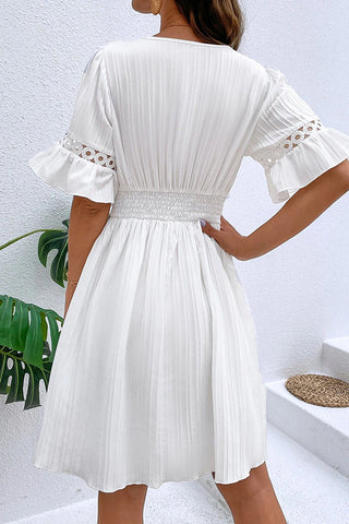 V Neck Lace Patchwork Flared Sleeves Dress