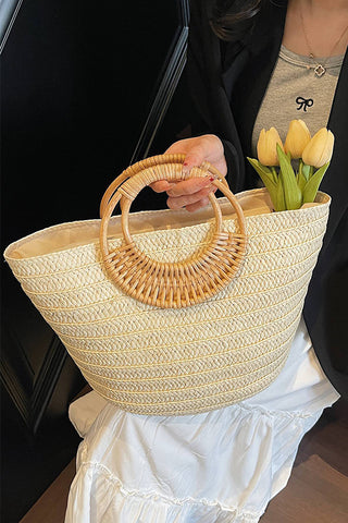 Fashion Round Handle Woven Beach Bag